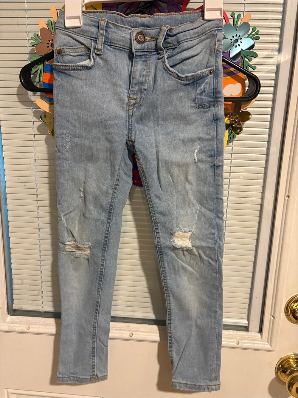 Zara Kids Light Blue Distressed Skinny Jeans Size 7